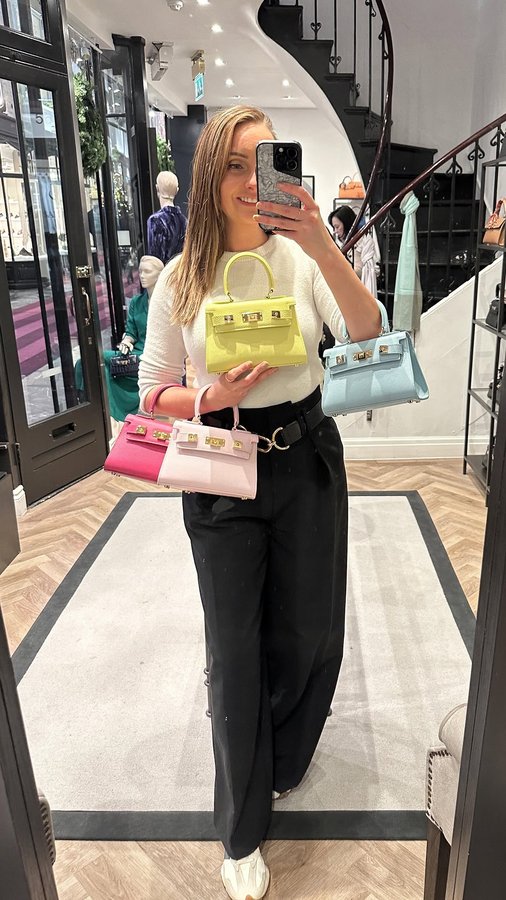 Instagram post by an influencer for Lalage Beaumont Handbags & Clothing. Caption reads: AD. What if I told you there’s a hidden gem in the....