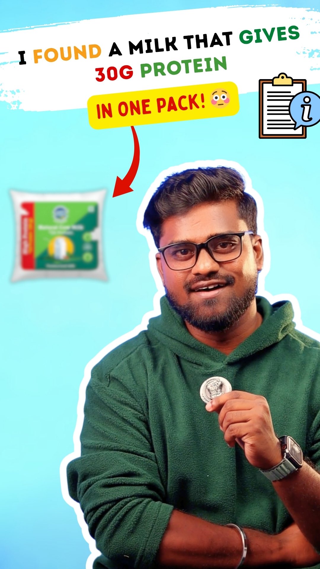 Instagram post by @tezla_creations for Country Delight. Caption reads: ‼️Found a Milk That Gives 30g Protein in One....