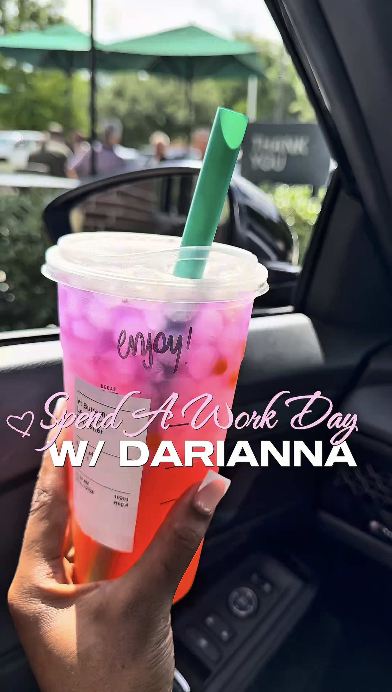 TikTok post by @dddariannaaa for The Hair Diagram. Caption reads: [...] @Coach @Richards Honda @Starbucks....