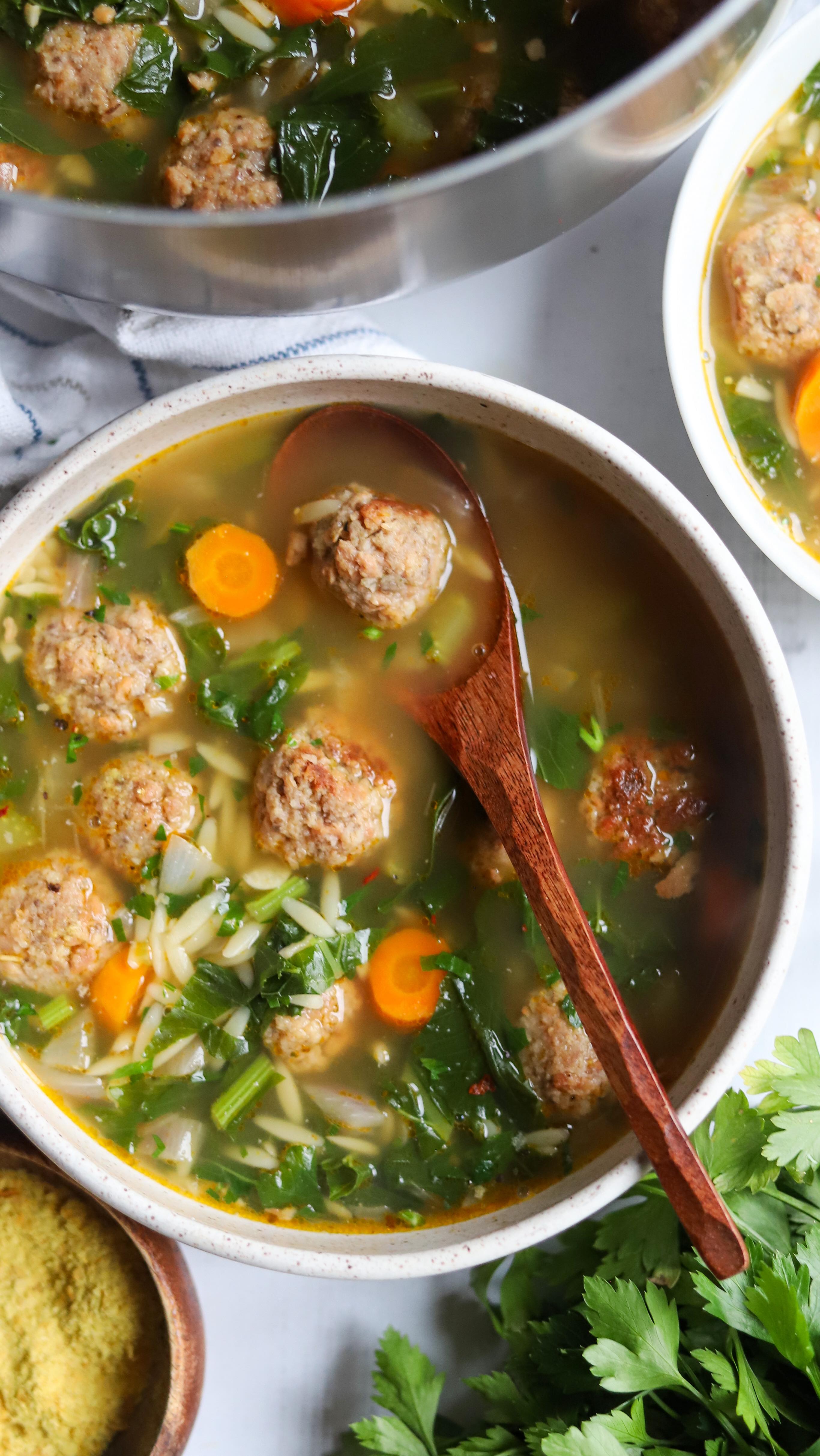 Instagram post by @betterfoodguru for Pacific Foods. Caption reads: Vegan Italian Wedding Soup🥣

It’s actually insane....