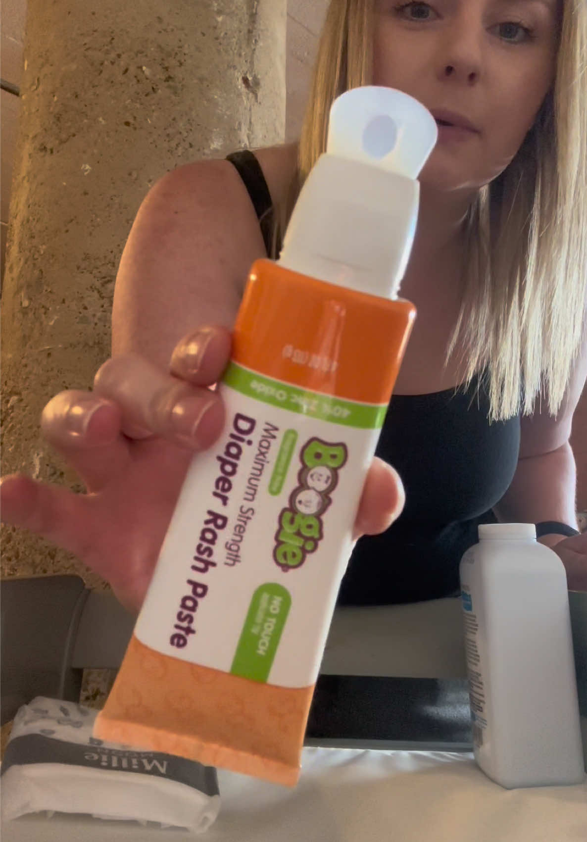 TikTok post by @aubreeezyy for Boogie Wipes. Caption reads: All of our diapering favs @Boogie Brand @Millie....
