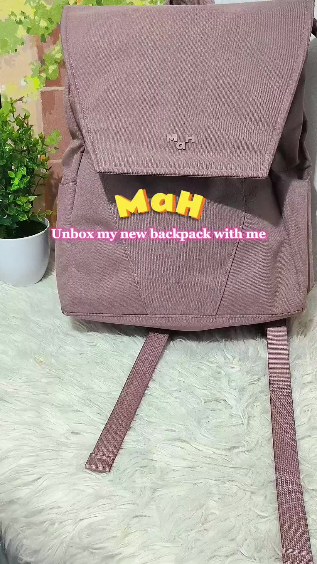 TikTok post by @tine_daleon for MaH Official. Caption reads: Unboxing my dream backpack from MAH. It's so....