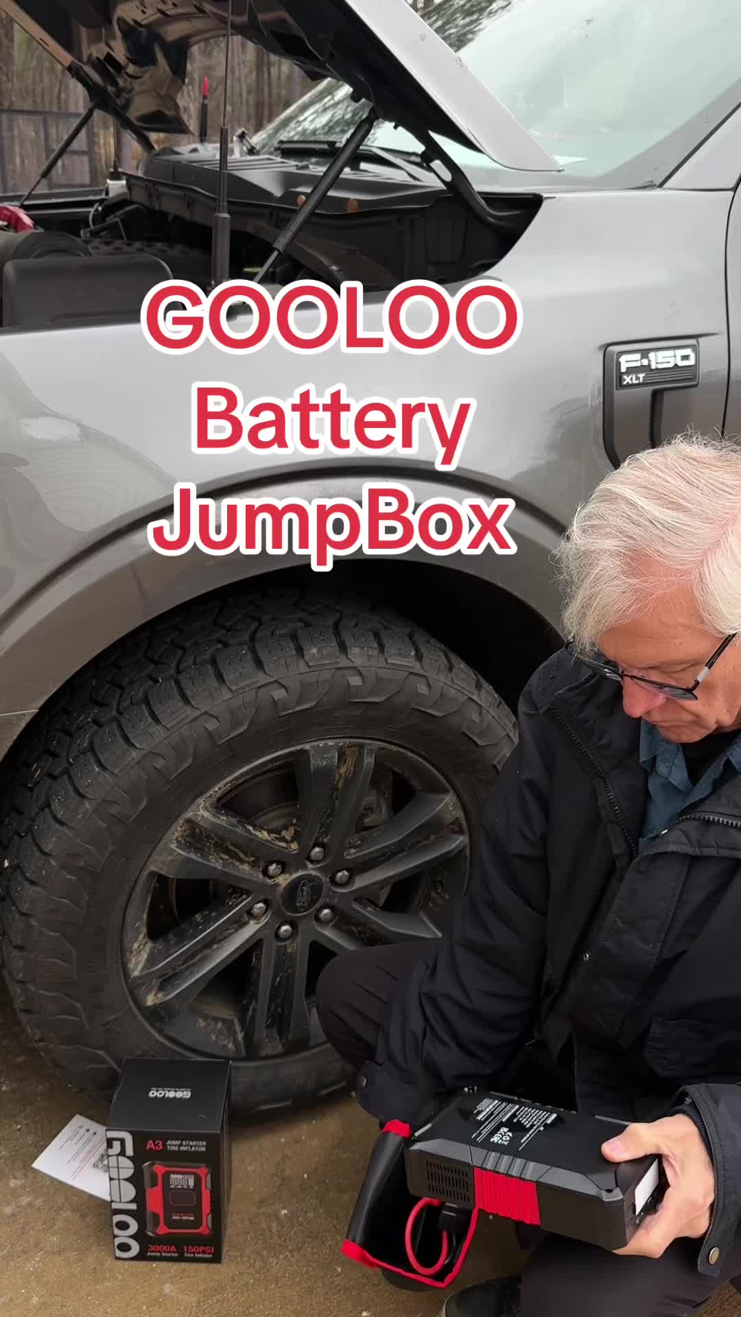 TikTok post by @topcat5669 for GOOLOO Deutschland. Caption reads: GOOLOO Battery Jump Box and Tire air compressor....