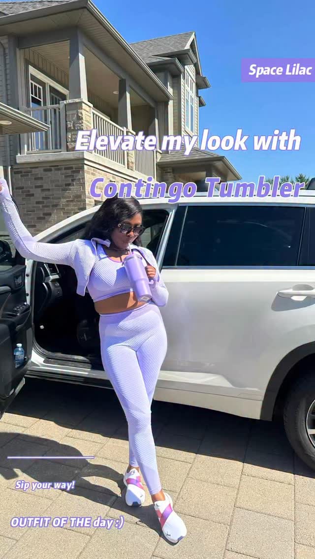 Instagram post by @candyralph for Contigo. Caption reads: Just a girl, her outfits, and a tumbler that gets....