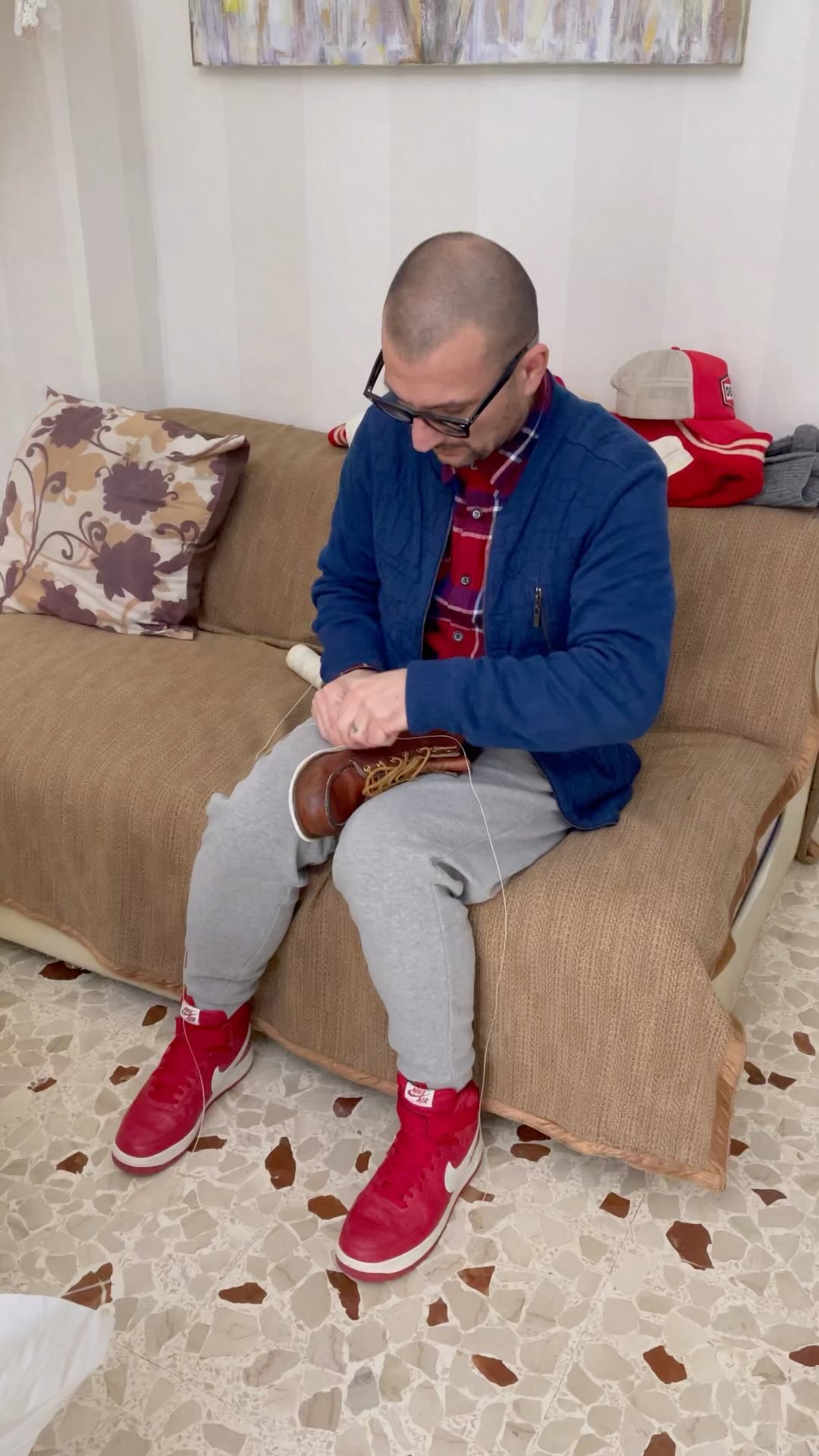 Instagram post by @naplesdenimhead for Red Wing Heritage. Caption reads: resoling of my Mocs 875 with Cristy Morflex Vibram....