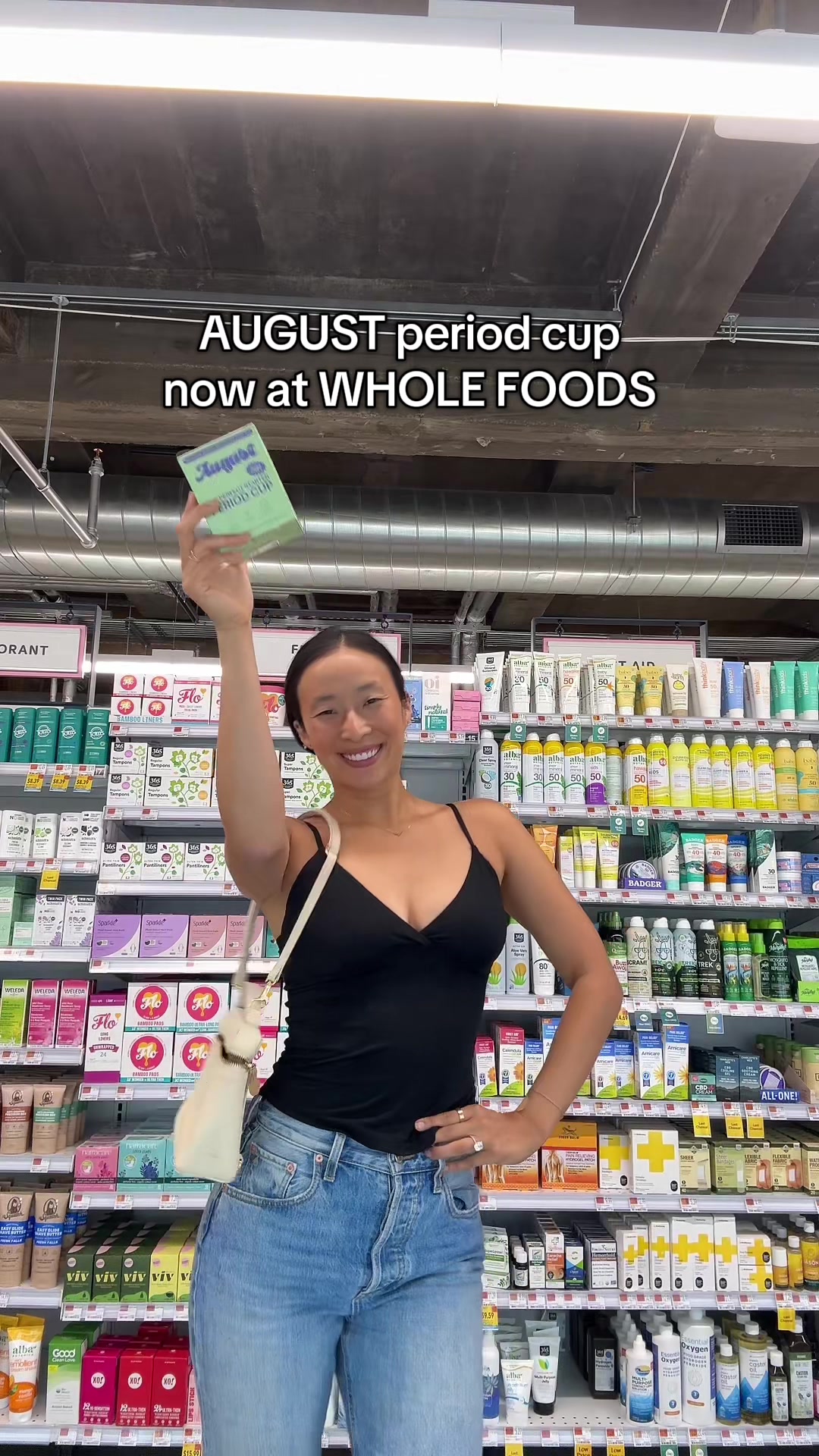 TikTok post by @nadyaokamoto for Whole Foods Market. Caption reads: Still so surreal to see @It's August on shelves.....