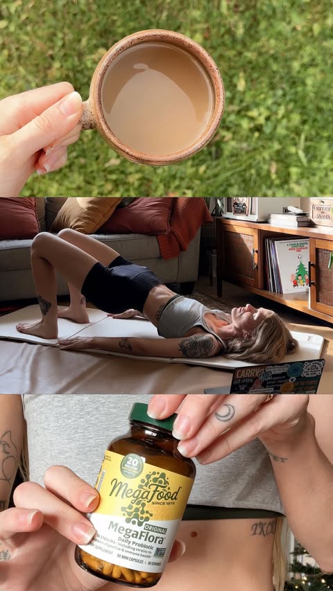 Instagram post by @consciouslykay for MegaFood. Caption reads: My morning essentials for starting the new year....