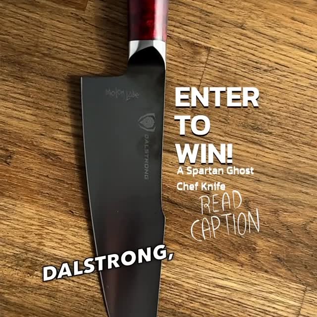 Instagram post by @the_food_dee for Dalstrong. Caption reads: [...] Spartan Ghost Chef Knife from @dalstrong....