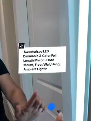 TikTok post by @mirandastylix for Sweetcrispy. Caption reads: Sweetcrispy LED Dimmable 3-Color Full Length [...].