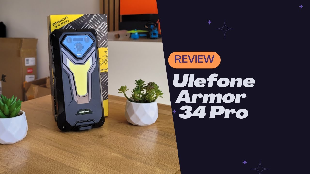 YouTube post by @iVax_YT for Ulefone. Caption reads: PHONE WITH PROJECTOR!! ULEFONE ARMOR 34 PRO.