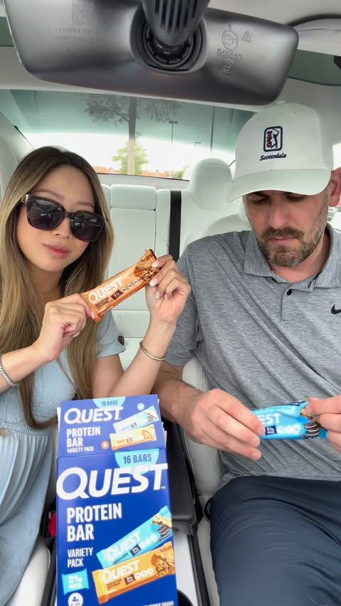 Instagram post by @trishale for Quest Nutrition. Caption reads: Stocking up on a go-to snack from @questnutrition....