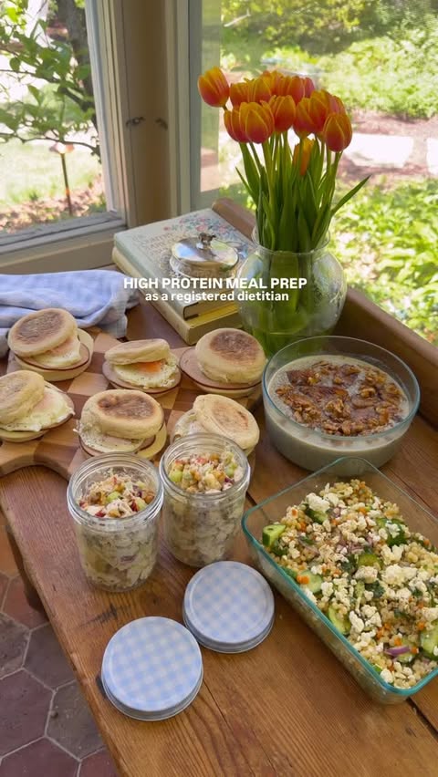 Instagram post by @gatherednutrition for California Walnuts. Caption reads: High protein and fiber-packed meal prep for the....