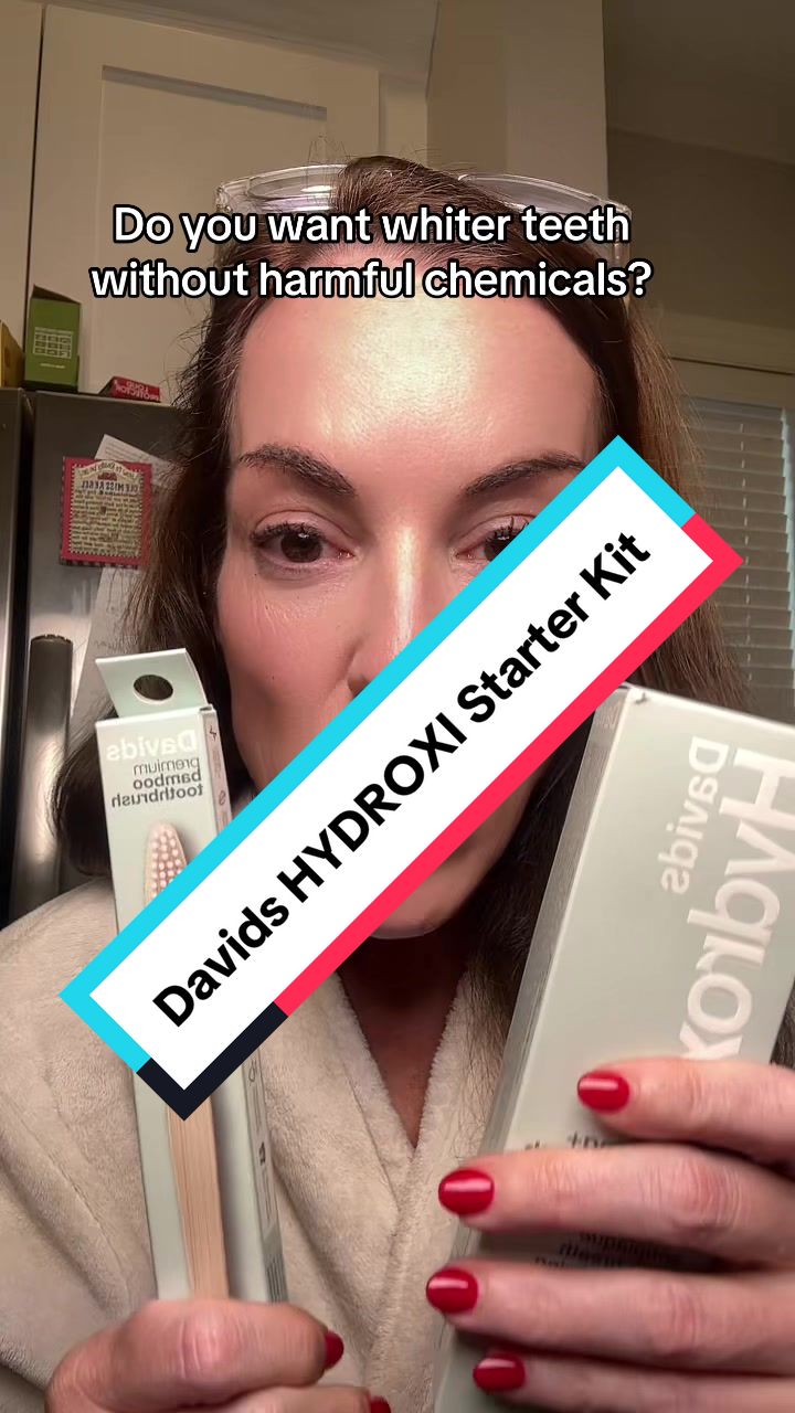TikTok post by @robinsfavorites for Davids Natural Toothpaste. Caption reads: Do you want white or teeth without harsh....