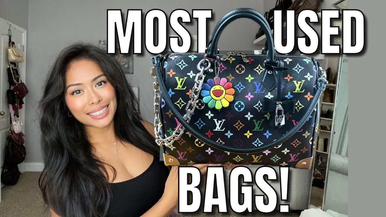 YouTube post by @AHeatedMess for BÉIS Travel. Caption reads: Sharing the most used bags from my collection!....