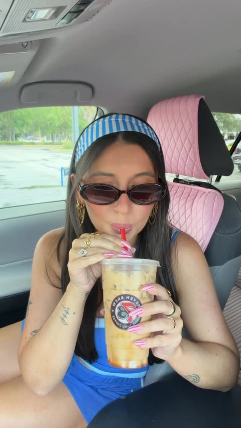 Instagram post by @jayciekathleen for 7 Brew Coffee. Caption reads: If you need me, I’ll be in the 7 Brew drive-thru....