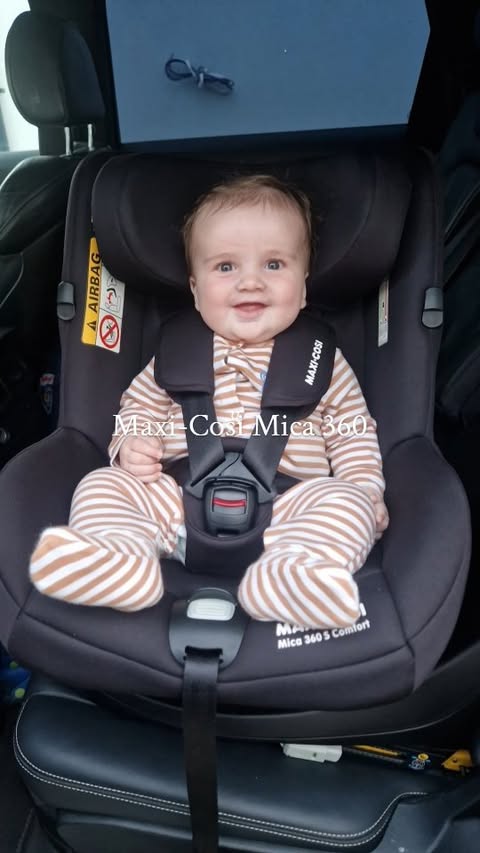 Instagram post by @homenearthehill for Maxi-Cosi. Caption reads: [...] happy to upgrade our car seat to the....