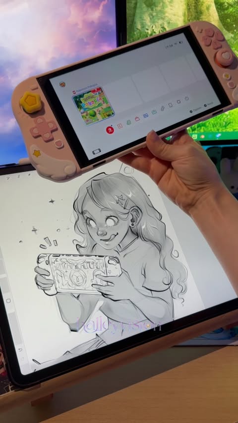 Instagram post by @halleyvision for Geekshare. Caption reads: Little sketch for @geekshareplus 💫🪐💜 they....