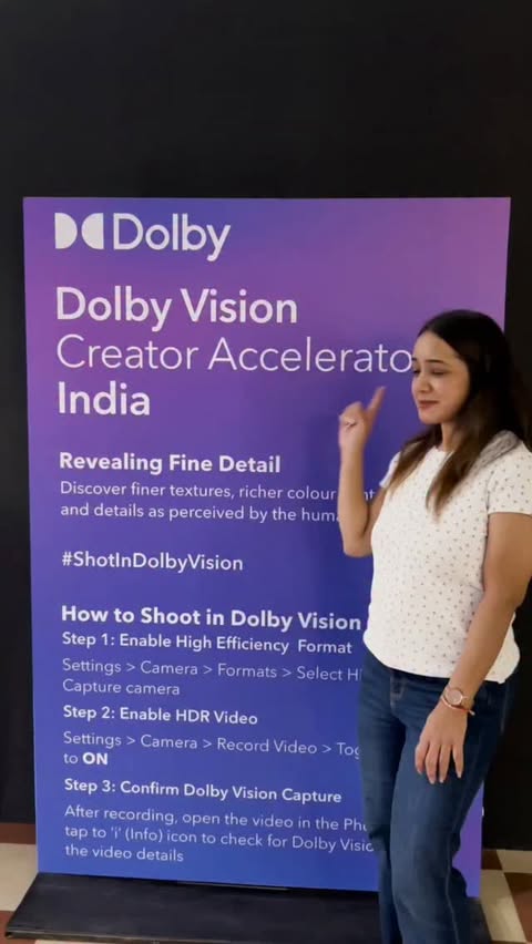 Instagram post by @pooja_sigtia for Dolby. Caption reads: Experiencing Dolby Vision at Annapurna College 🚀....