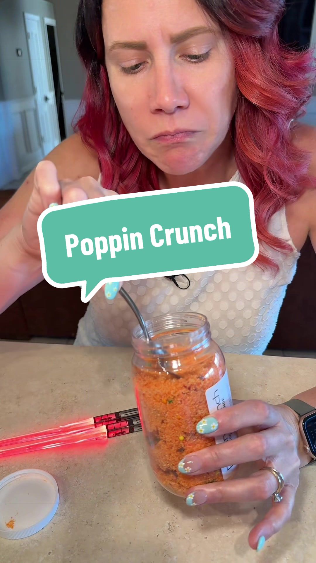 TikTok post by @tokshopwithkarin for Poppin Crunch. Caption reads: The sour on these though! @PoppinCrunch #yum #sour.