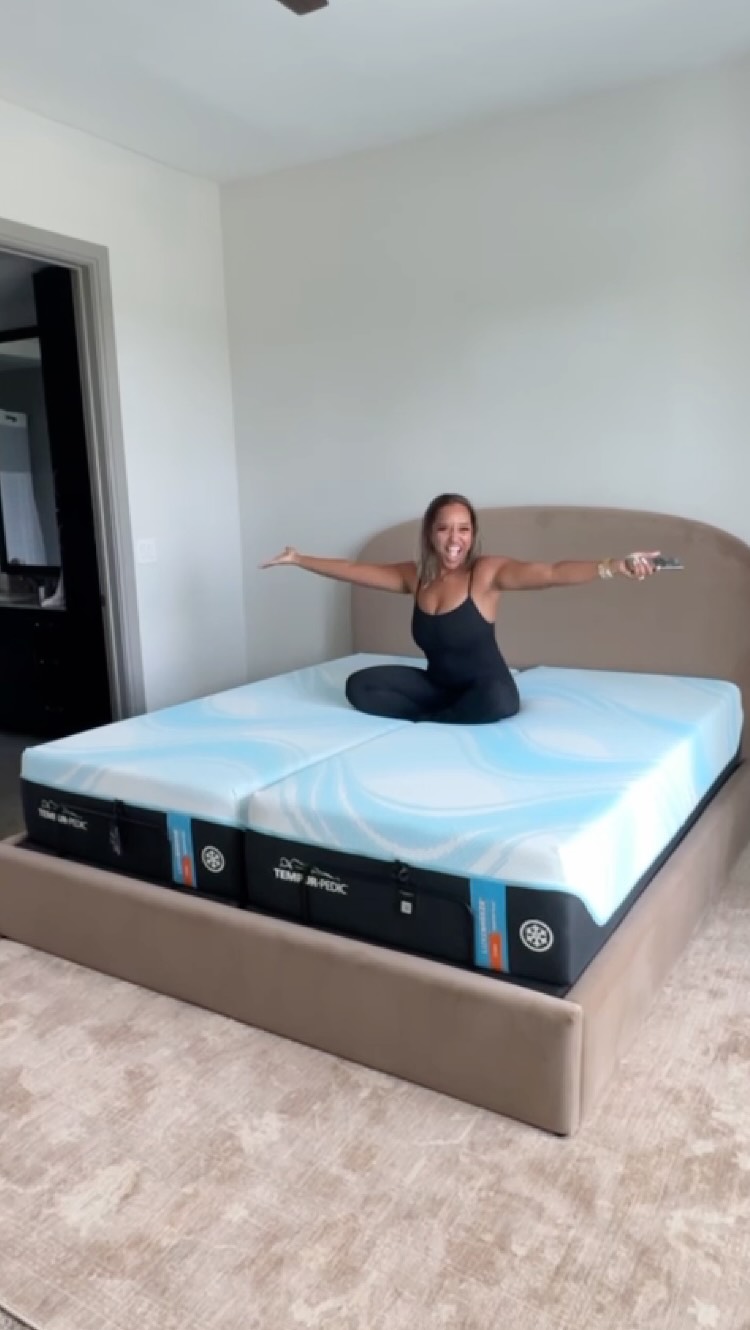 Instagram post by @lifeoftanyamarie for Mattress Firm. Caption reads: My parents just made the big move from California....