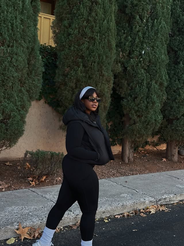 Instagram post by @lathereew for Fabletics. Caption reads: Obsessed with how supportive and flattering this....