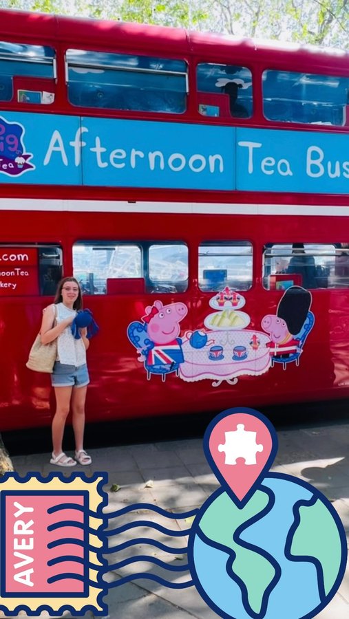 Instagram post by @averysautismadventures for VISIT LONDON. Caption reads: 🇬🇧 Peppa Pig Afternoon Tea Bus Tour! 🫖🐷

This....
