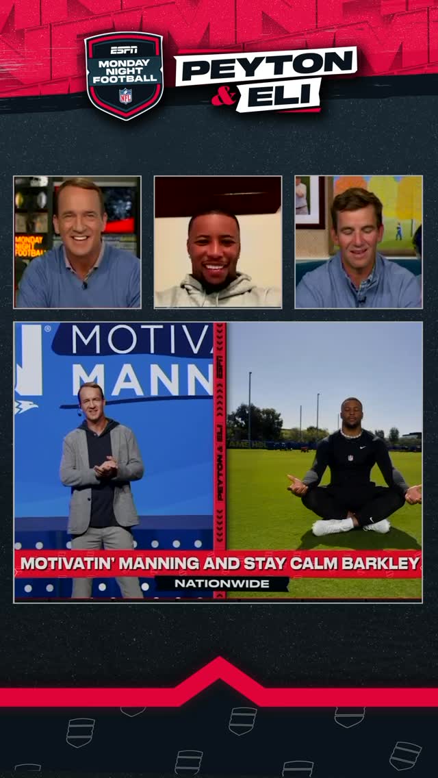 Instagram post by @omahaproductions for Nationwide. Caption reads: “Stay Calm” Barkley teaches Motivatin’ Manning how....