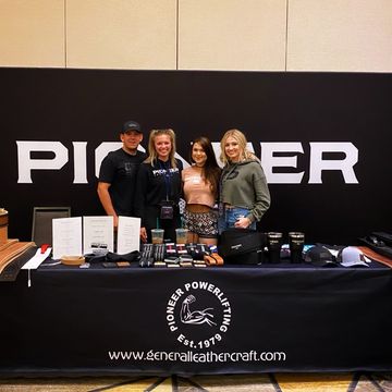 Instagram post by @gabypowerlifts for Pioneer Fit. Caption reads: @pioneer_fit good to finally meet my team in....