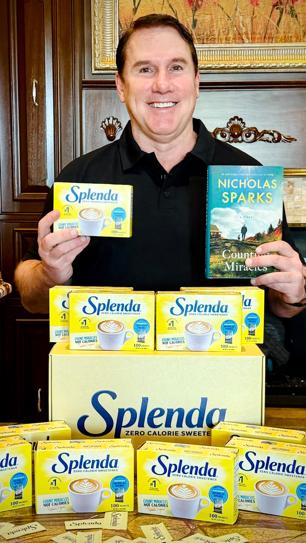 Instagram post by @nicholassparks for Splenda. Caption reads: It’s a miracle! Limited-edition Nicholas Sparks....