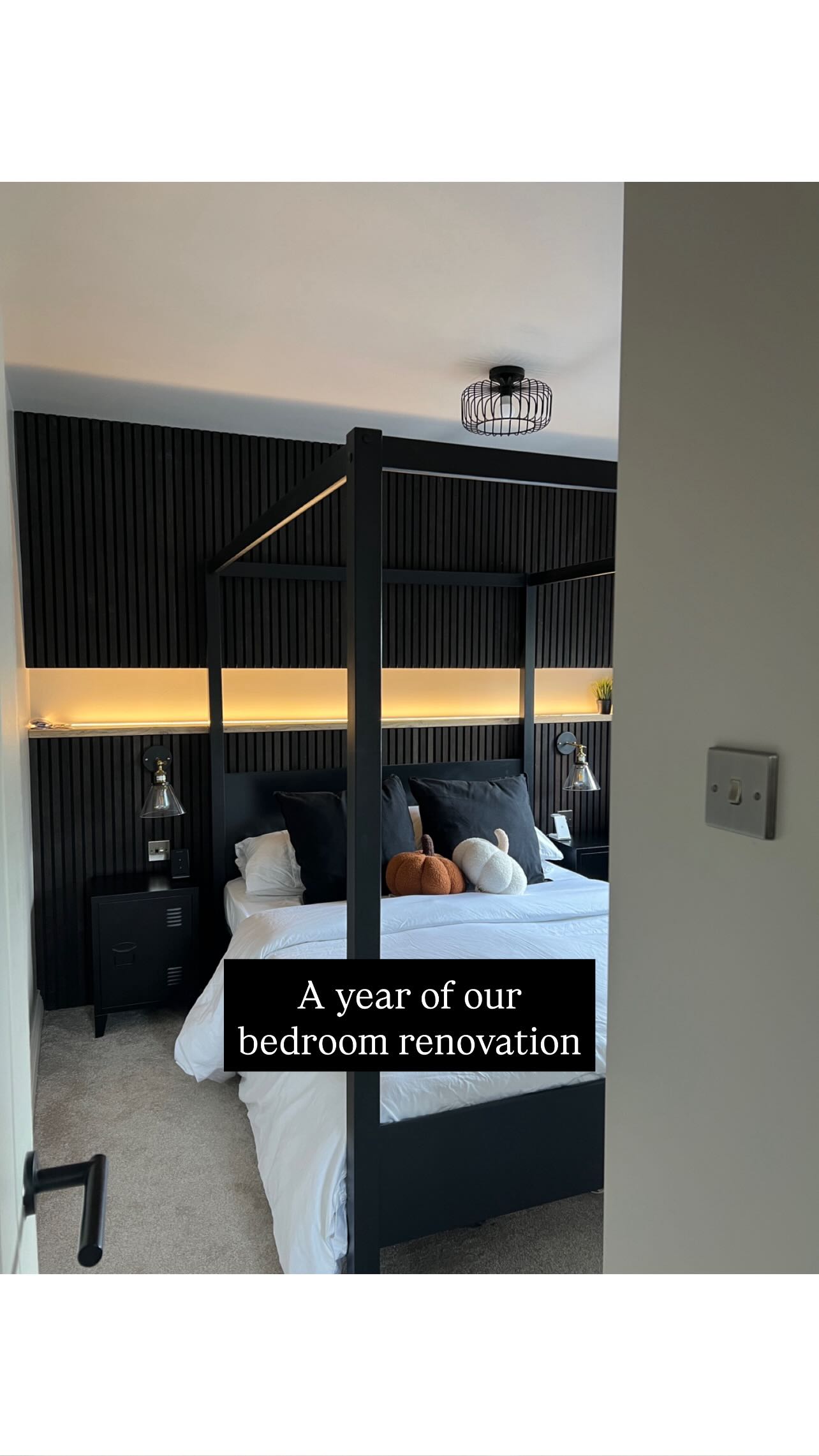 Instagram post by @littlerenohouse for Hampton and Astley. Caption reads: A year of our bedroom renovation 🛠️

A year ago....