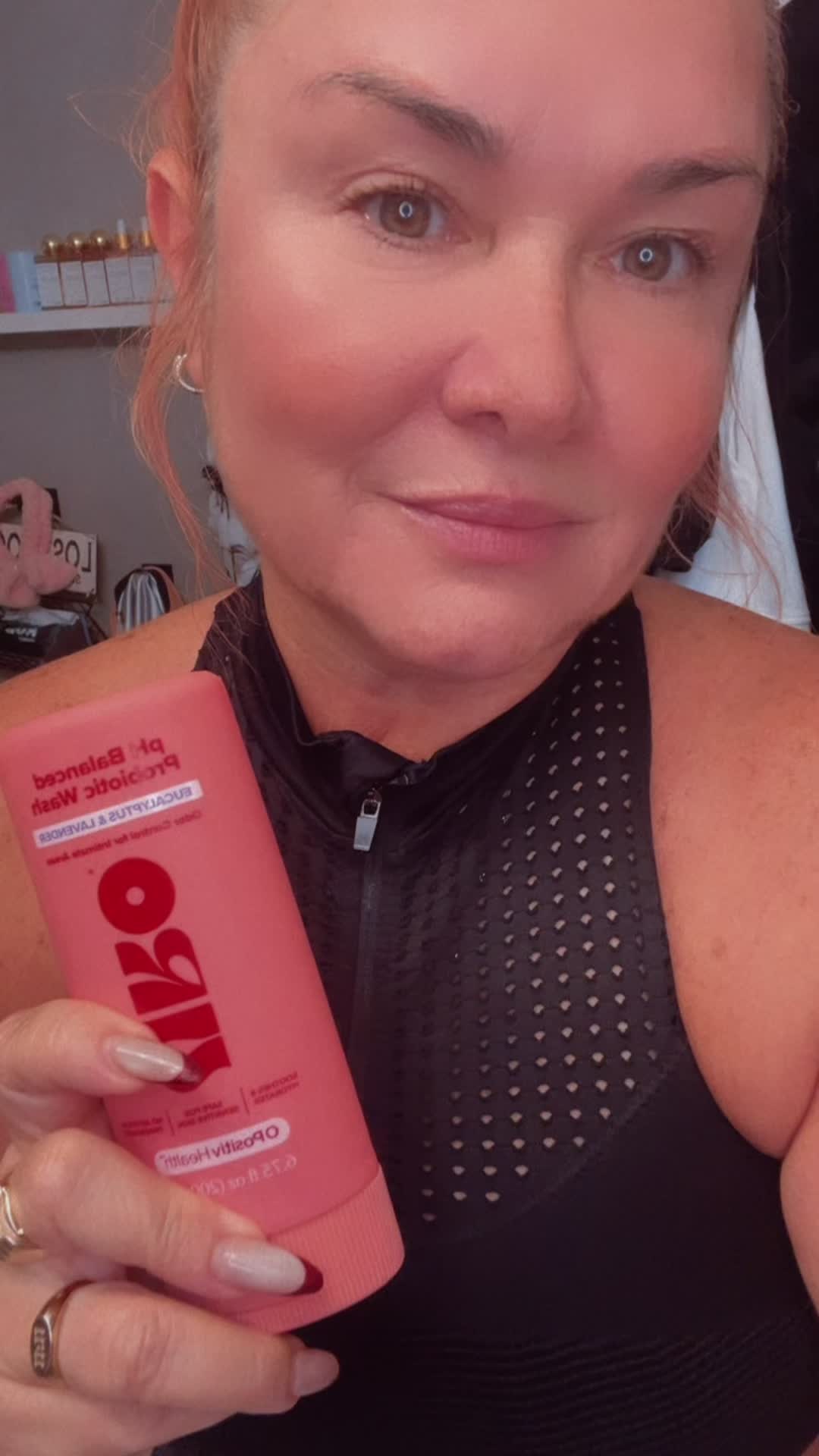 TikTok post by @norisjoffreactriz for O Positiv. Caption reads: @O Positiv #uro #probiotic #phbalanced #eucalyptus....