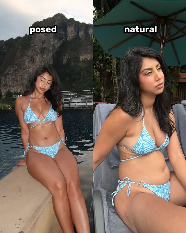 Instagram post by @hemali.mistry for 437. Caption reads: [...] enjoy your life 🥰 Bikini sets: Blue - @437....