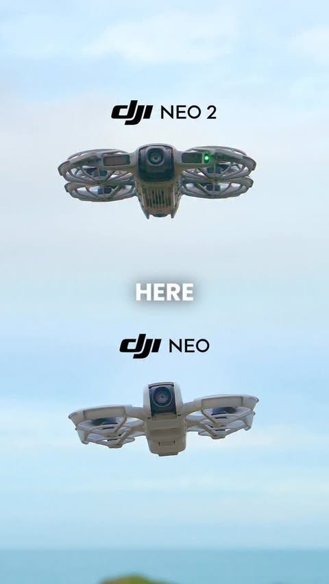 Instagram post by @thedronecreative for DJI. Caption reads: My favourite DJI Neo 2 upgrades 👇🏻🔥

✅Record 4K....