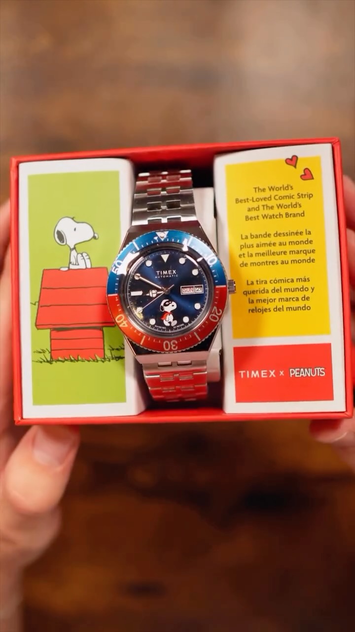 Instagram post by @danielhuckins52 for Timex. Caption reads: What do you think of this Timex X Peanuts watch?....