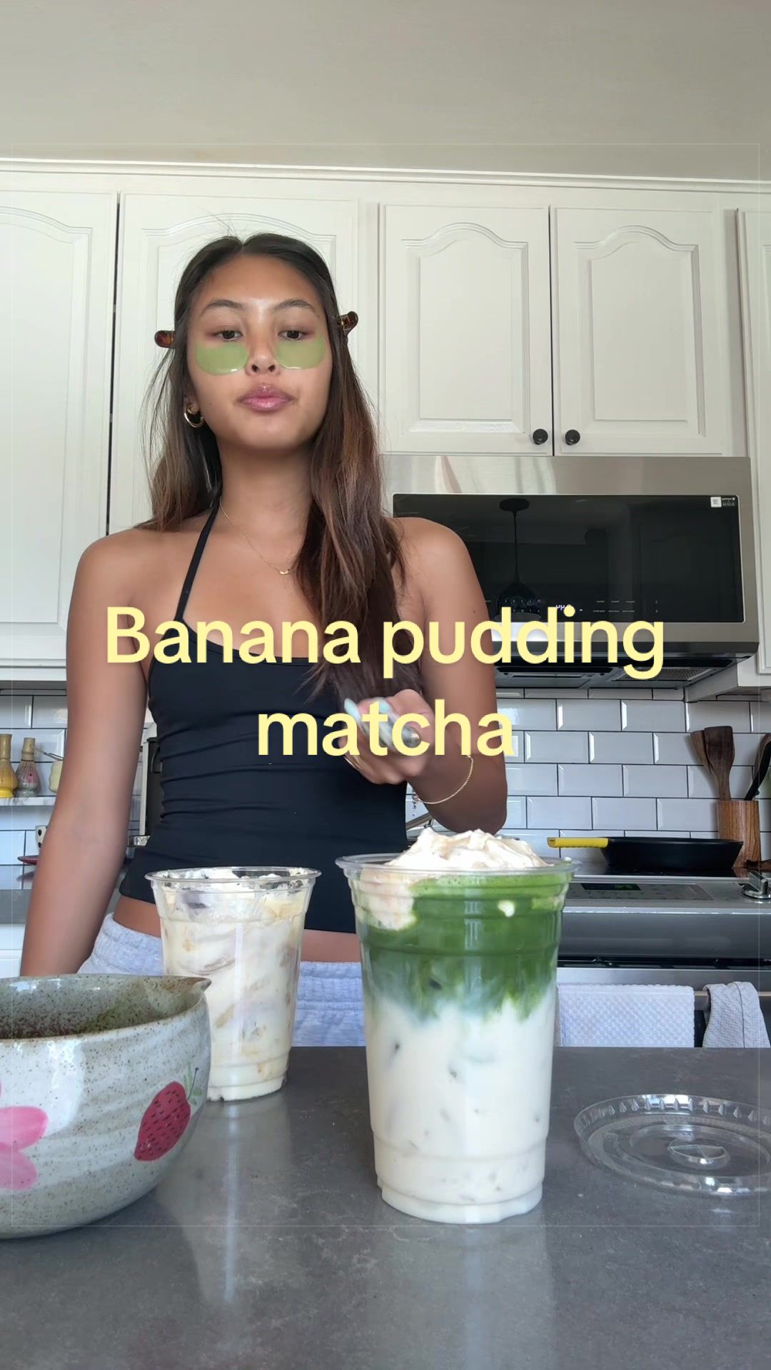 TikTok post by @ninasimxne for Matcha Sunday. Caption reads: [...] #matcha #matchaathome #aesthetic #fy @Matcha....