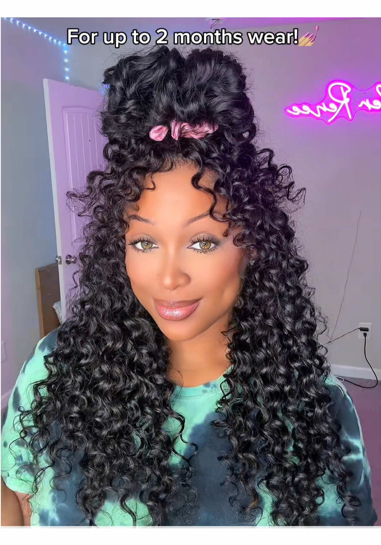 TikTok post by @arenee.mua for OQ Hair Shop. Caption reads: [...] to 2 months wear! 😍✨ @OQHAIR Hair:....
