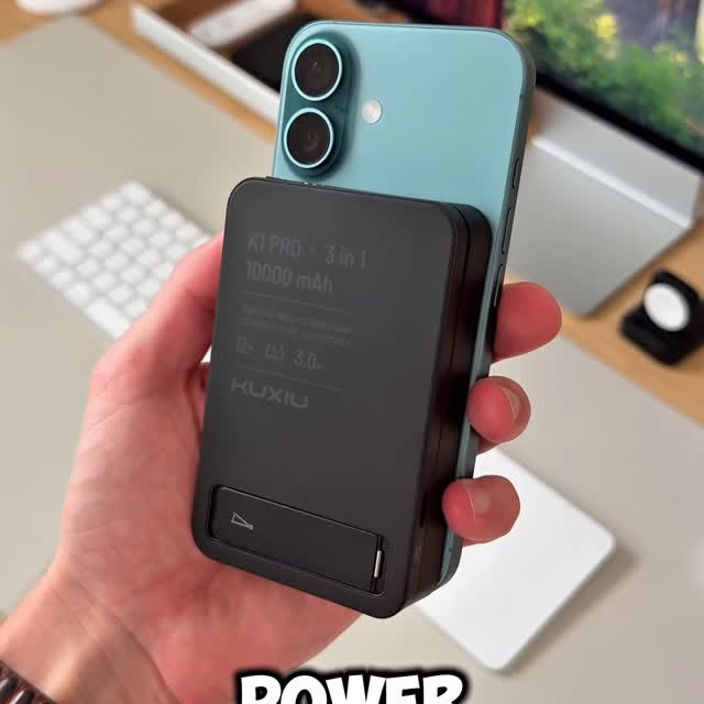 Instagram post by @andrewclaretech for KUXIU. Caption reads: Meet the ultimate travel charger ✈️⚡️ KUXIU’s....