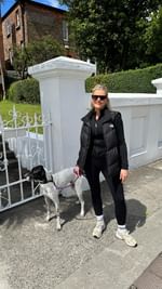 Instagram post by @ashleykehoe09 for Burns Pet Food. Caption reads: Adventures with Darcy 🤍🐶🌳 Keeping her health &....