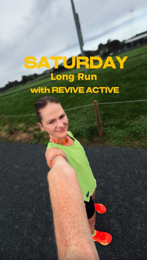 Instagram post by @carolinehassett_ for Revive Active. Caption reads: [...] of 4 training for the marathon with....