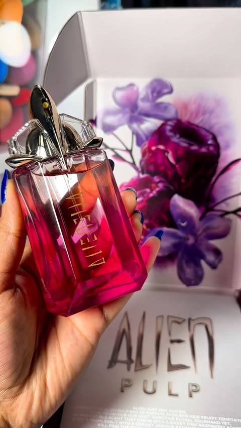 Instagram post by @thepalettelady for Mugler. Caption reads: Alien Pulp by @muglerofficial is bold, mysterious,....