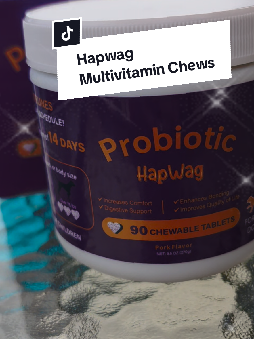 TikTok post by @ninasauce2 for HapWag. Caption reads: 🐾 Happy tummy, happy pup! 💜 Adding HapWag....