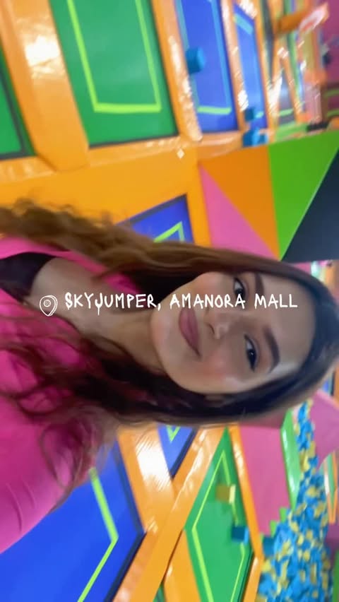 Instagram post by @shreyaladkat for Skyjumper Trampoline Park. Caption reads: [...] #pune #amanoramall #viral....