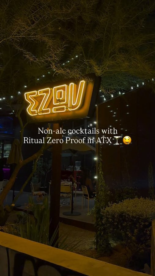 Instagram post by @austinthings2do for Ritual Zero Proof. Caption reads: Super excited to share that I am now a....