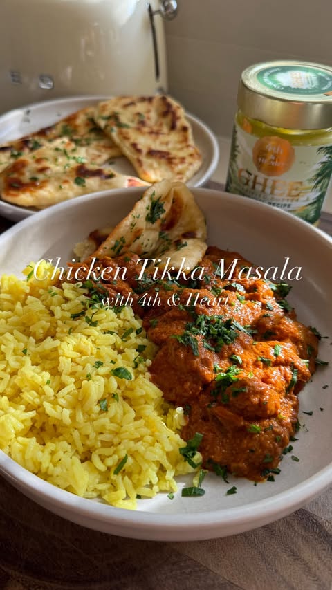Instagram post by @chloeskitchen for 4th & Heart. Caption reads: I created this delicious chicken tikka masala and....