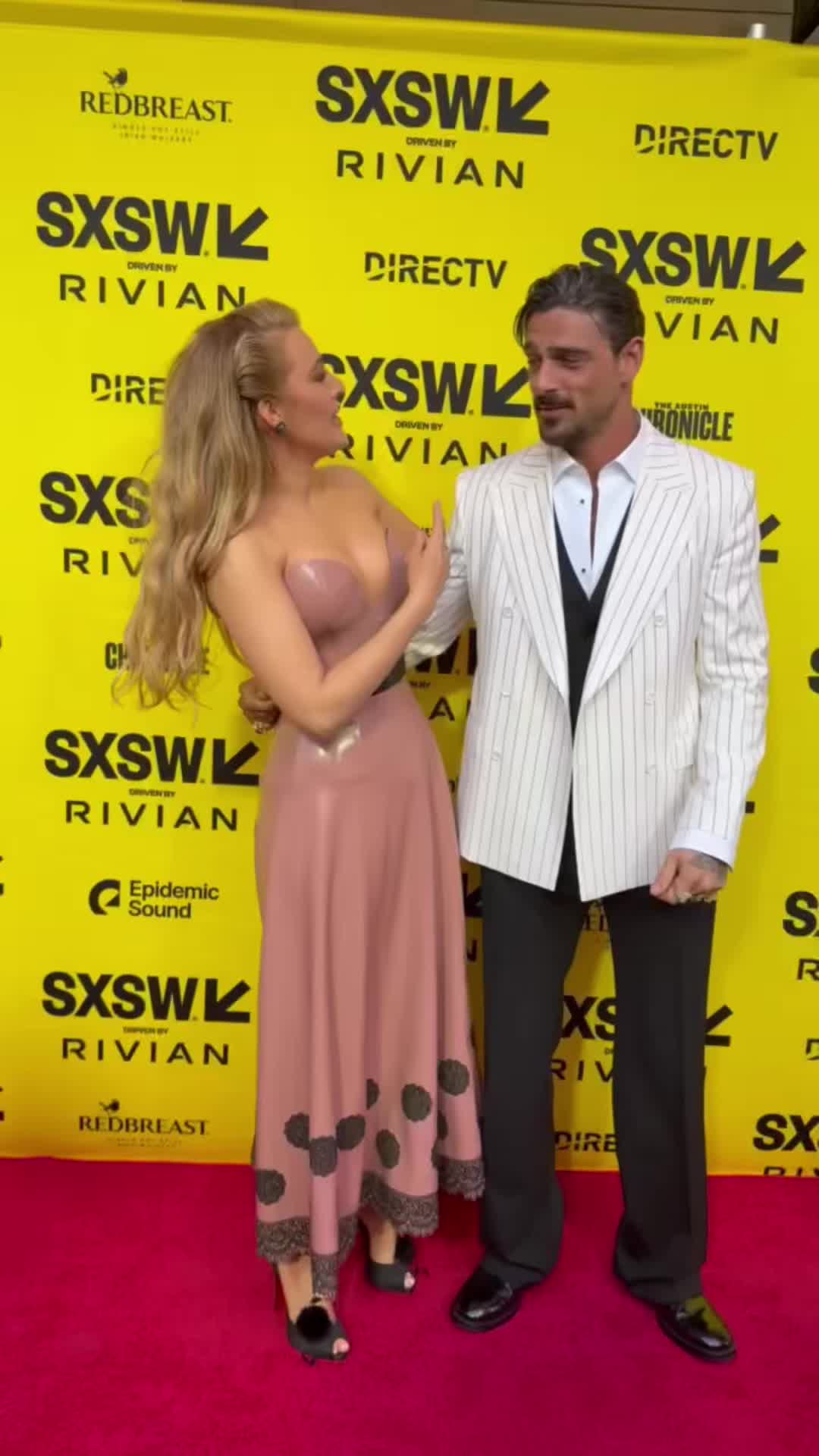 TikTok post by @deuxmoi for Shutterstock. Caption reads: Blake Lively & Michele Morrone at the SXSW....