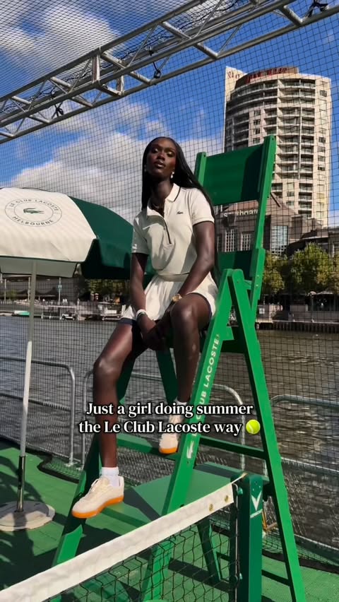 Instagram post by @unicewani for Lacoste. Caption reads: Le Club Lacoste 🐊🎾
@lacoste @afloat_melbourne....