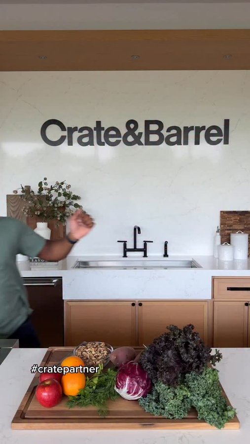 Instagram post by @emmanuel.duverneau for Crate and Barrel. Caption reads: #CratePartner I’m back at Crate Kitchen with a....