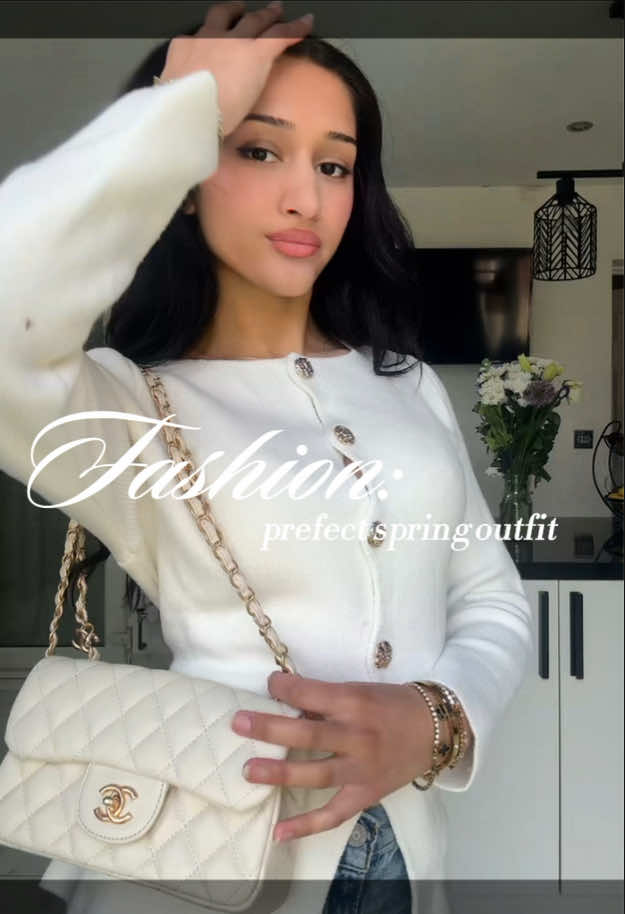 TikTok post by @sonambilkhu for emlavish. Caption reads: [...] the perfect spring cardigan 🐇🦢🕊️🤍....