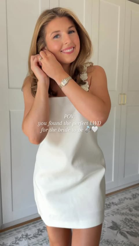 Instagram post by @louisemontgomeryblog for tuckernuck. Caption reads: [...] perfect LWD for the bride-to-be!🤍💍....