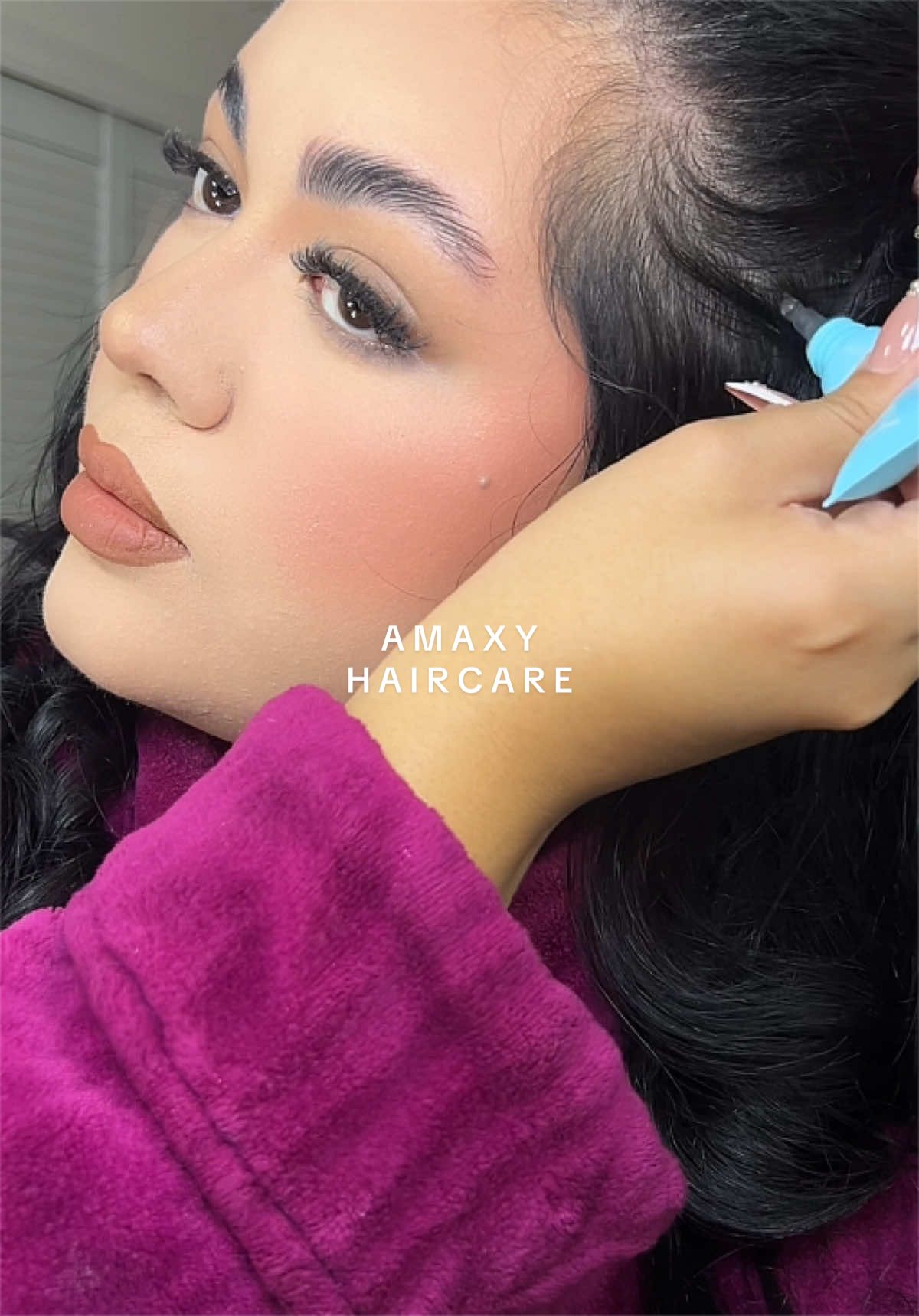 TikTok post by @_makeup_bykimmy for Amaxy Beauty. Caption reads: The key to voluminous second day hair 🔑 @AMAXY....